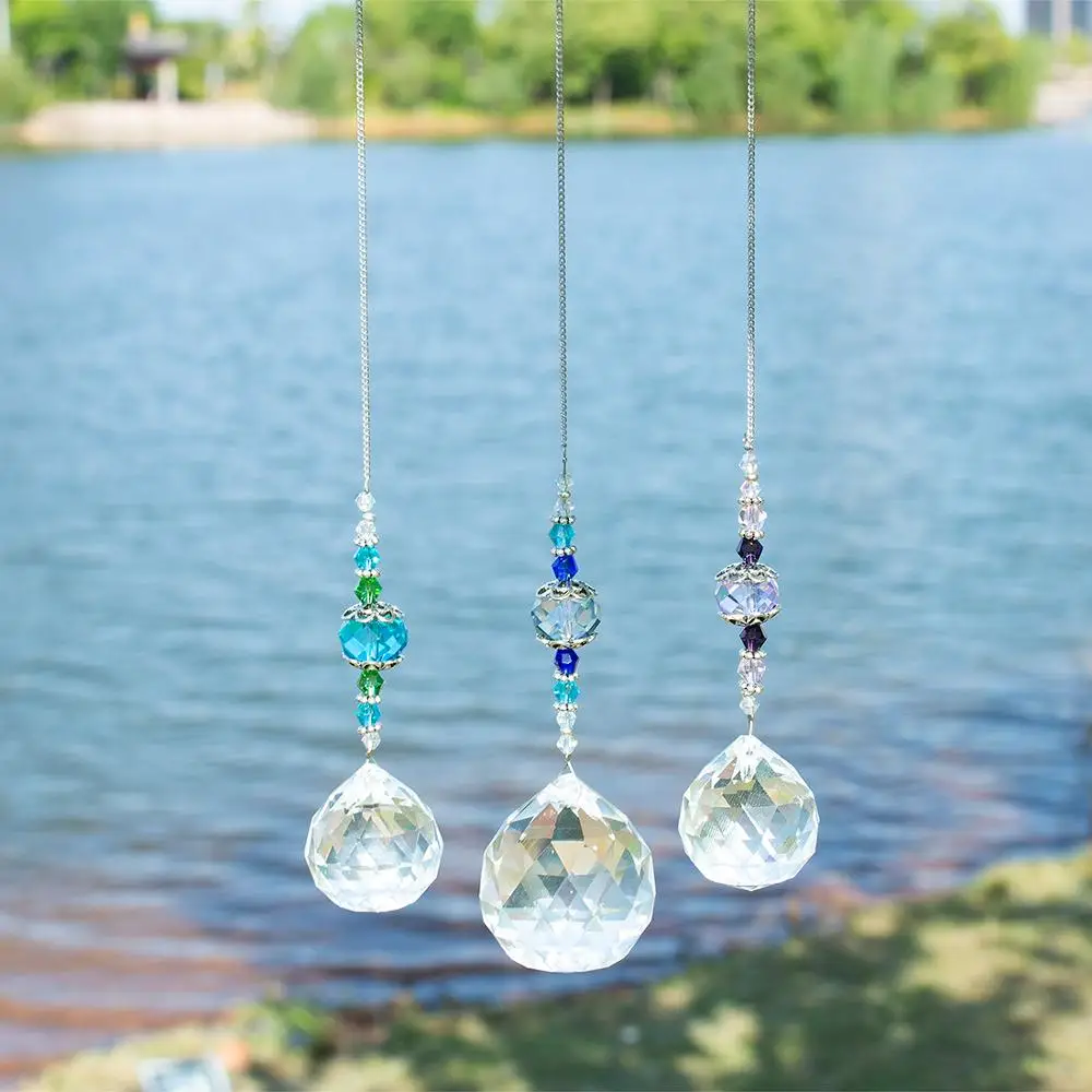 H&D Pack of 3,Clear Crystal Prism Ball Rainbow Maker Window Prisms Suncatcher Crystal Pendants for Home,Office,Garden Decoration
