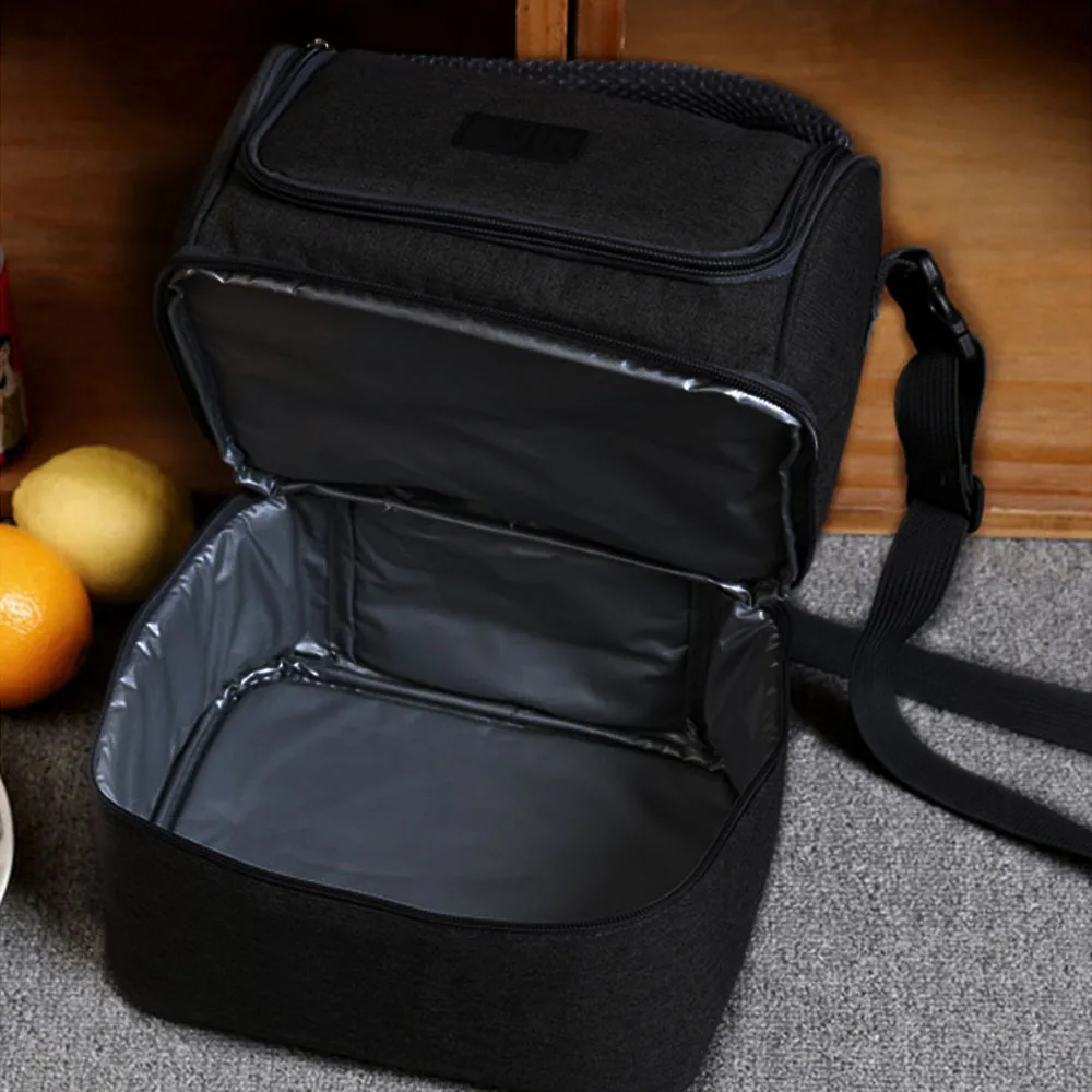 7L Double Decker Cooler Lunch Bags Insulated Solid Thermal Lunchbox ...