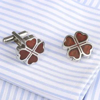

VAGULA Hot Sell Rosewood Cufflinks AAA Quality Men Shirt Stainless Steel redwood Cuff links Luxury Luck Leaf Cufflings 360