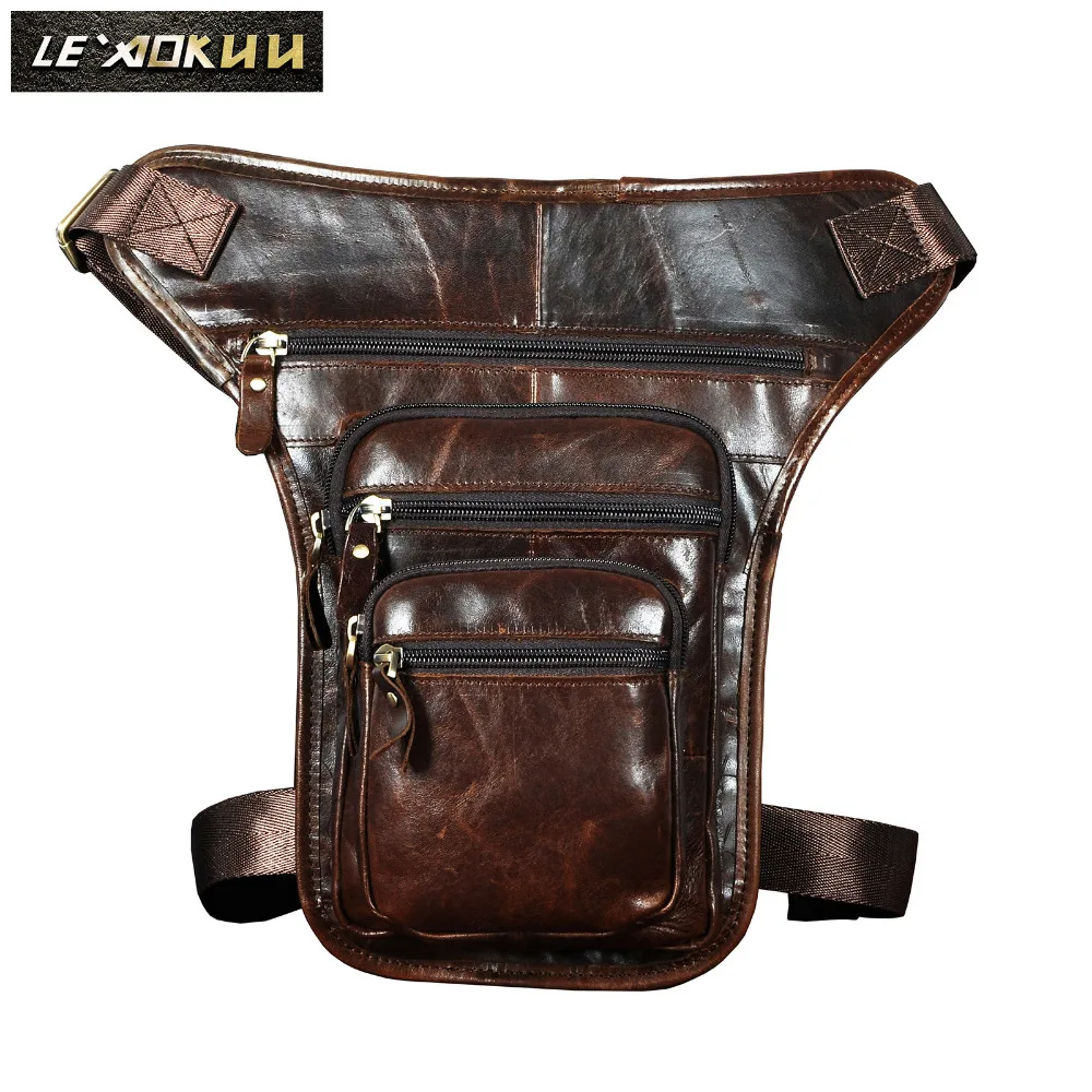 

Genuine Leather Design Men Multi Function Messenger Bag Coffee Fashion Organizer Fanny Waist Belt Pack Drop Leg Bag Male 3111c