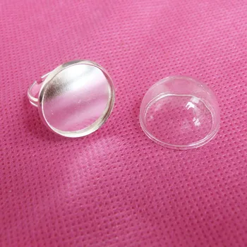 

10set---14mm/16mm/20mm/25mm hemisphere clear glass dome bottle & silver plated ring base---size option