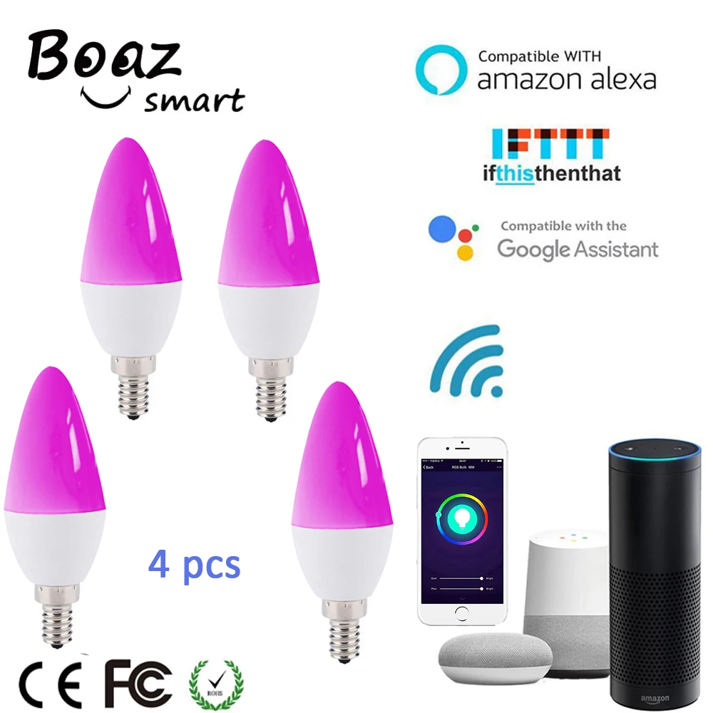 

Boaz-EC E14 Smart Wifi LED Candle Bulb Light Remote/Voice Control Tuya Smartlife Dimmable Bulb Alexa Echo Google Home IFTTT 4pcs
