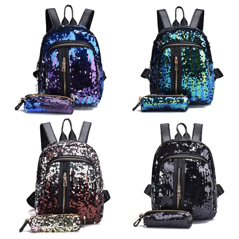 Girls Women Bling Glitter Backpack with Pen Pouch School Backpack Set