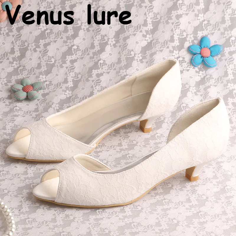 Buy Off white Lace Wedding Shoes Open Toe