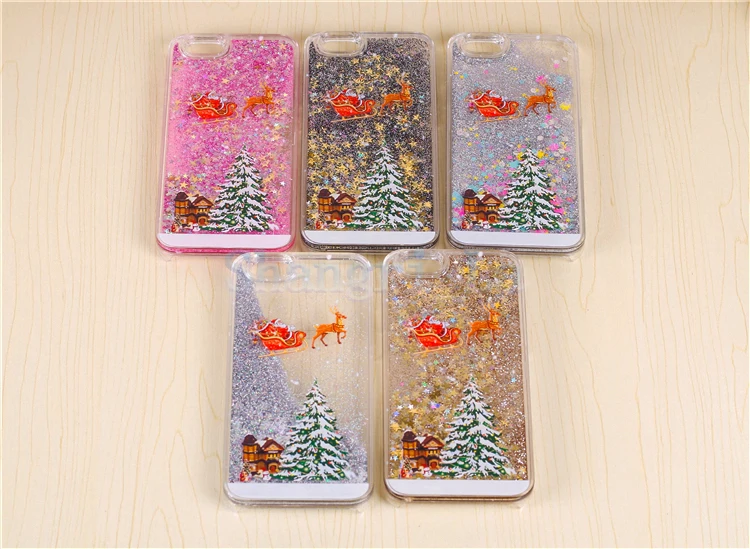 Crystal Clear Case Dynamic Liquid Santa Claus Christmas Glitter Bling Sand Quicksand Star For iPhone7 7plus 5 6s 6 6plus DHL |