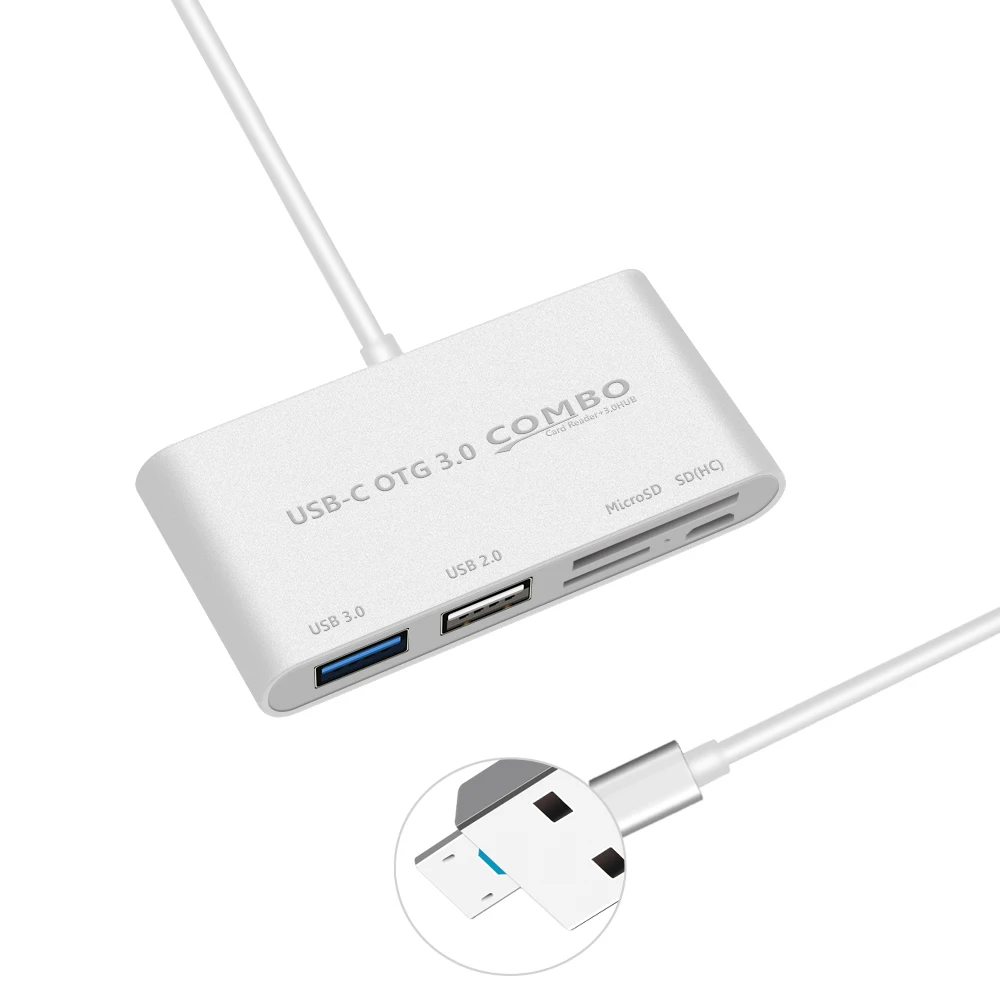 2 в 1 USB 3,0 концентратор Micro USB OTG концентратор Мульти USB разветвитель SD/Micro SD кардридер зарядное устройство Порт для Macbook ПК планшет телефон Android - Цвет: Silver