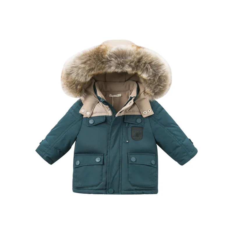 DB8690 dave bella/пуховик для маленьких мальчиков детская верхняя одежда с капюшоном эксклюзивное пальто на подкладке из 90% утиного пуха с большим мехом для малышей - Цвет: Синий