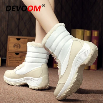 

Women Snow Boots Winter Boots Women Fur Snowboots Waterproof Canvas Leather White Boots Ladies Botas Plataforma Big Size 35 - 42