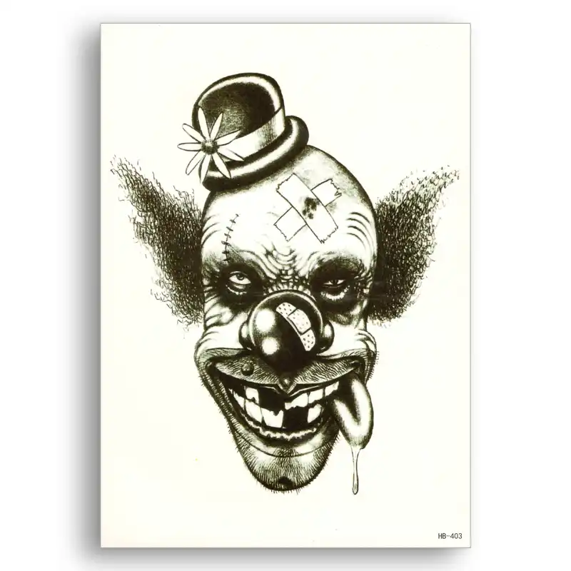 Water Transfer Fake Tattoos Disposable Waterproof Temporary Black Stickers Clowns Joker Women Men Sexy Cool Body Art Makeup