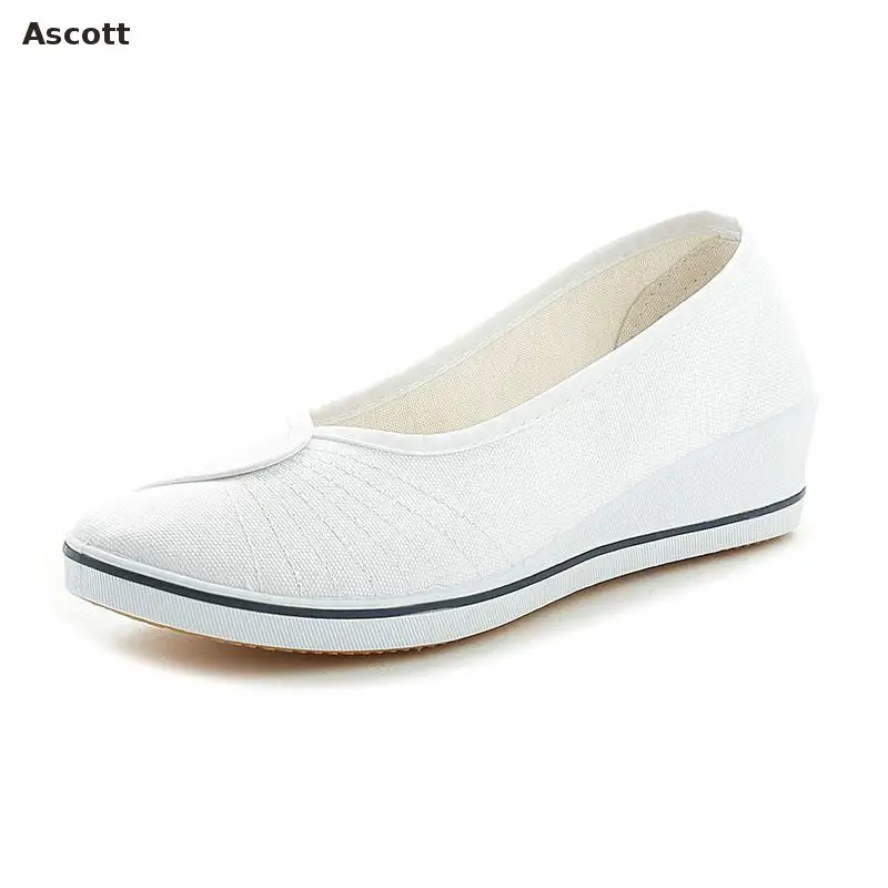 

Nurse Shoes, White Slope With Comfortable Summer Black Work, Canvas Beauty Shoes size34----41