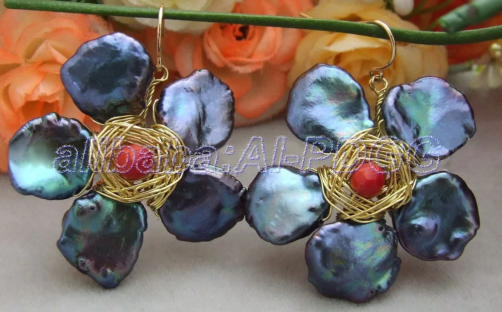 

15mm Black Keshi Pearl Earrings