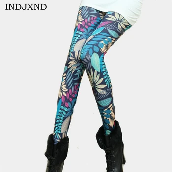

INDJXND Print Leaves Womens Leggings Elastic Milk Silk Blended Pants Leaf Constellation Slim Trousers Fashion Sexy Leggins