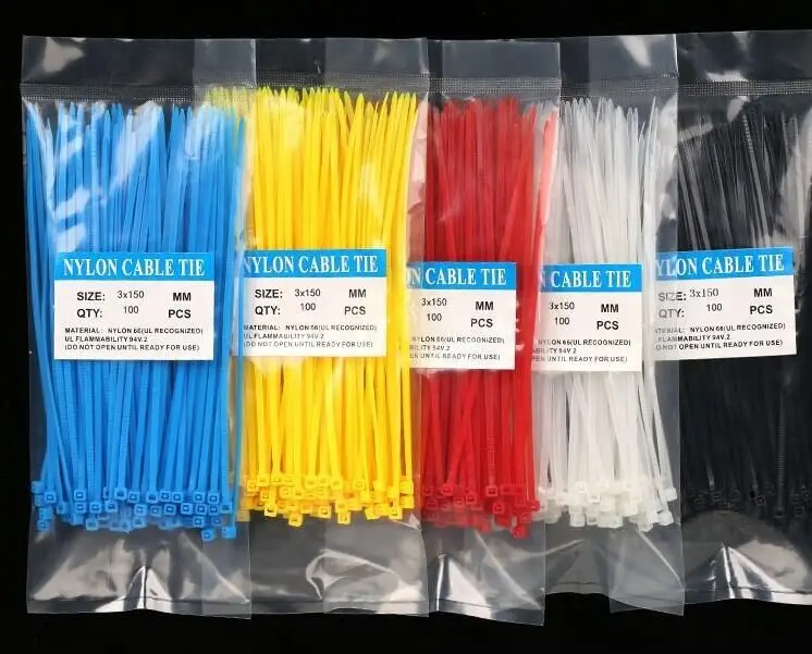 

Free shipping 100Pcs/bag 3X150MM Self-Locking White BlACK Red Blue Yellow Nylon Wire Cable Zip Ties.cable ties