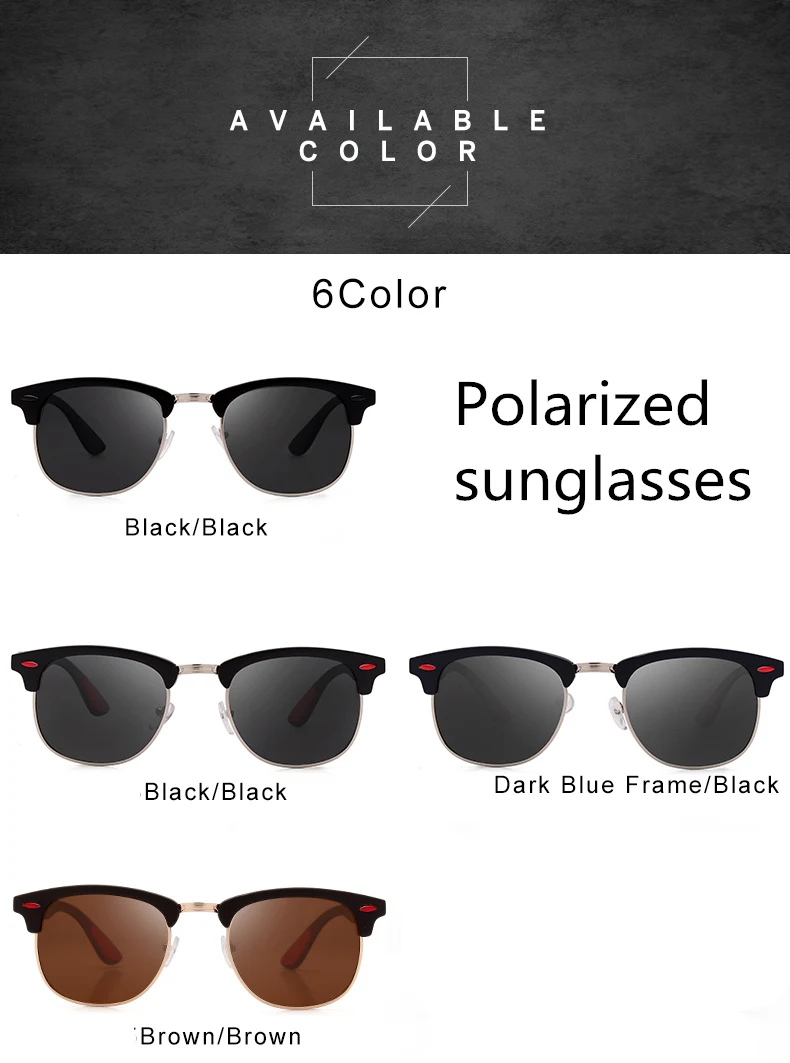 2019 new polarized men's sunglasses UV400 square half metal frame fashion ladies glasses classic brand design driving sunglasses (15)