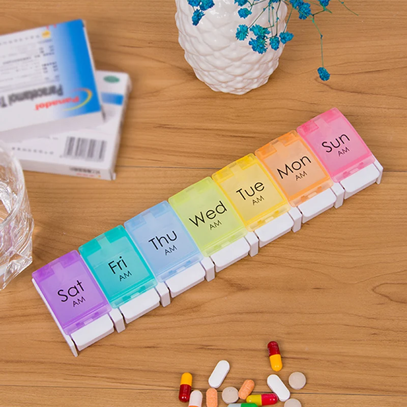 

7 Days Tablet Push-type Bouncing Pill Box Holder Weekly Medicine Storage Organizer Container Cases