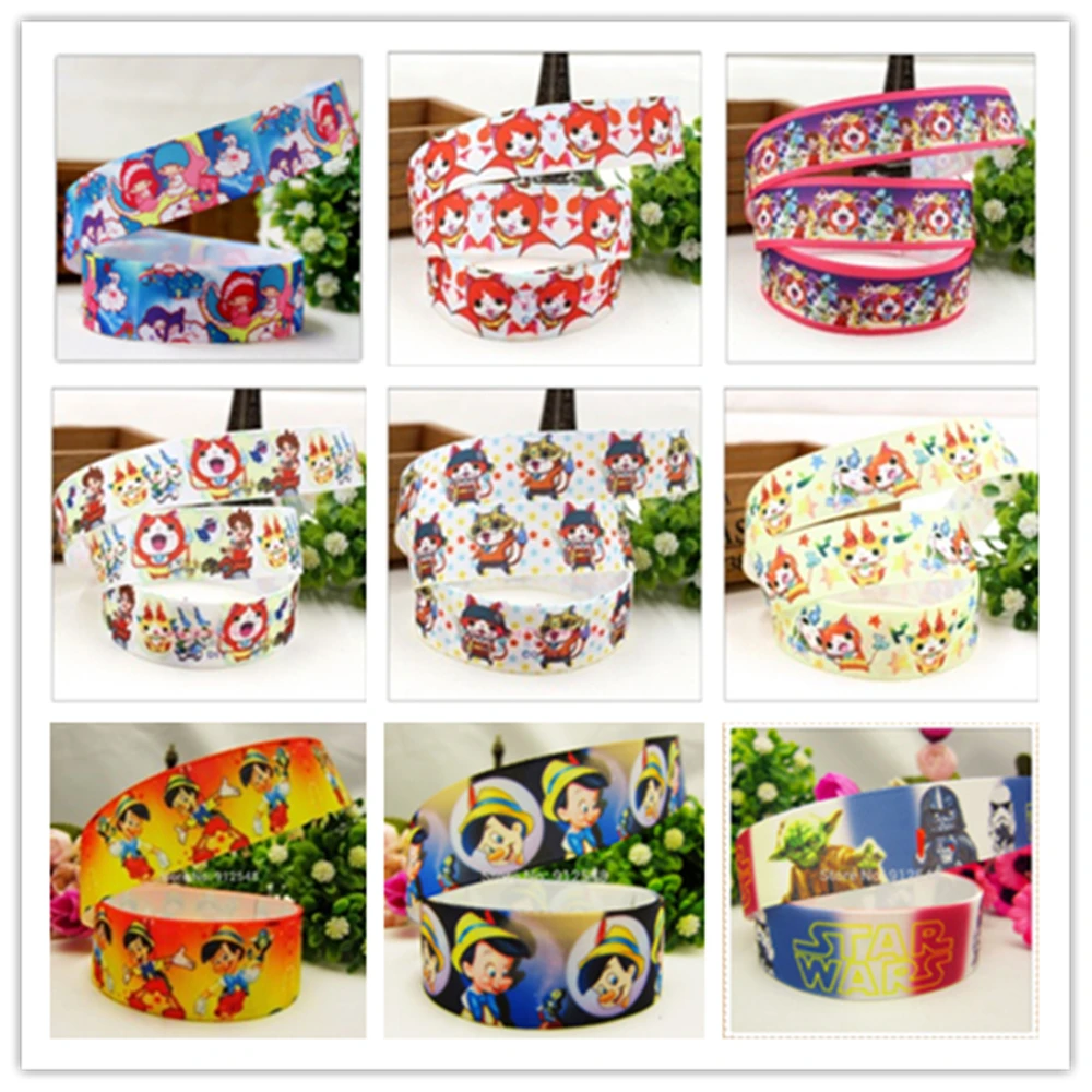 

YJHSMY 20151010 Free shipping 25mm 10yard Cartoon Series printed grosgrain ribbon, DIY accessories handmade materials.