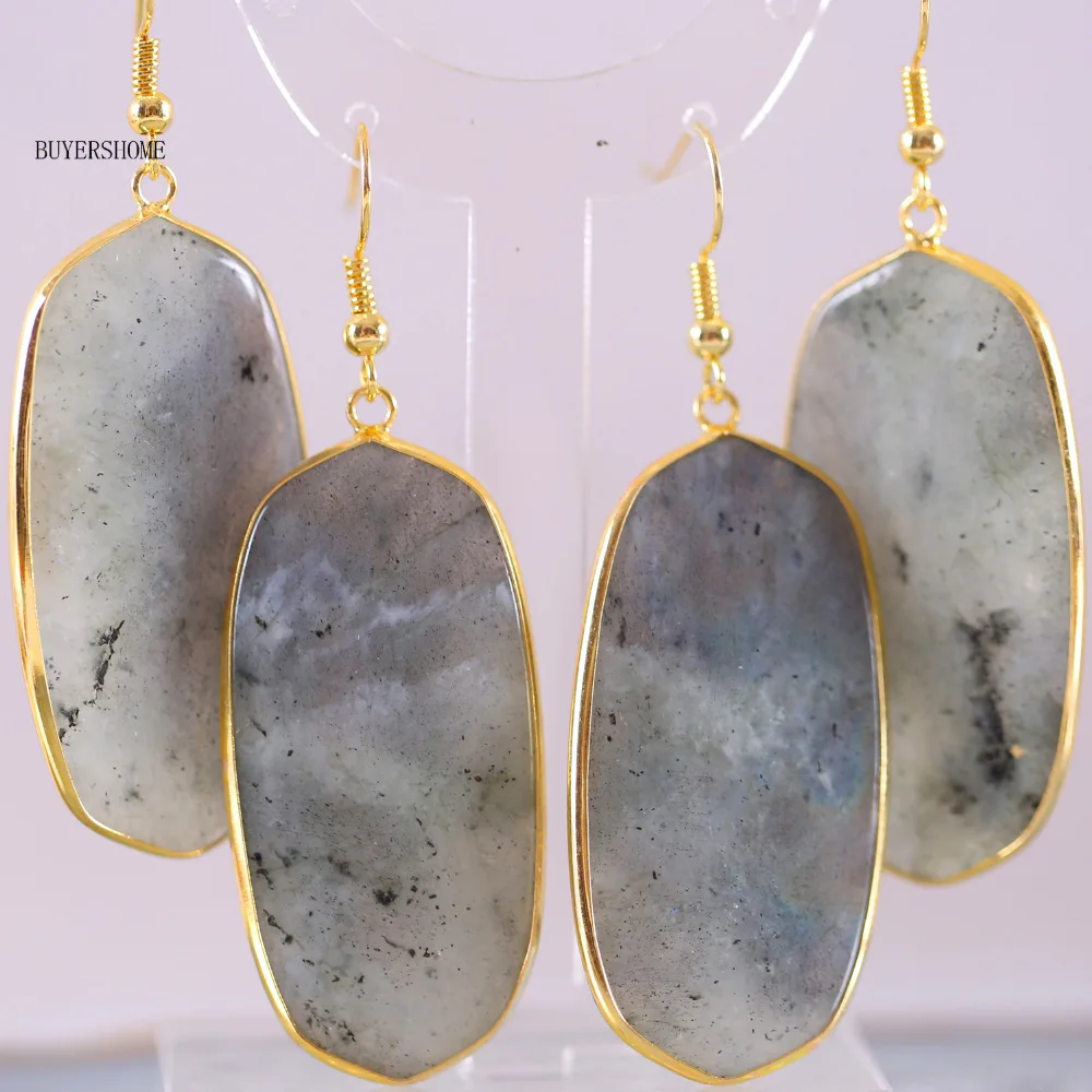 

Free Shipping New without tags Fashion Jewelrly Natural Stone Gray Labradorite Dangle Earrings 1Pair RU005