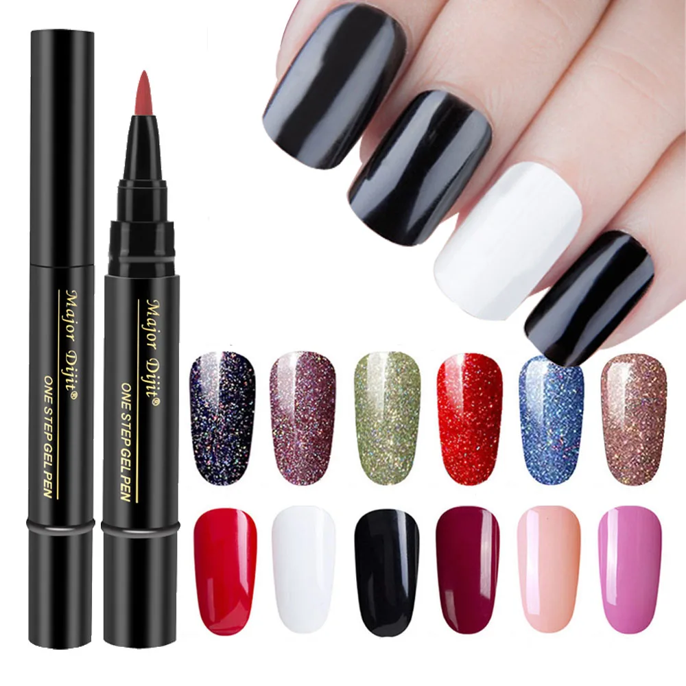 

1PC One Step Nail Painting Varnish Gel Pen 3 In 1 Step Glitter Easy To Use Not Need Base Top Coat LED UV Lamp Gel Lacquer