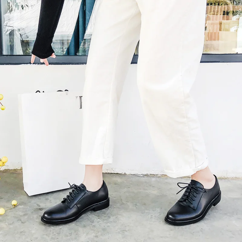 Женские туфли-оксфорды ручной работы из высококачественной натуральной воловьей кожи в винтажном стиле; классические деловые туфли дерби с круглым носком