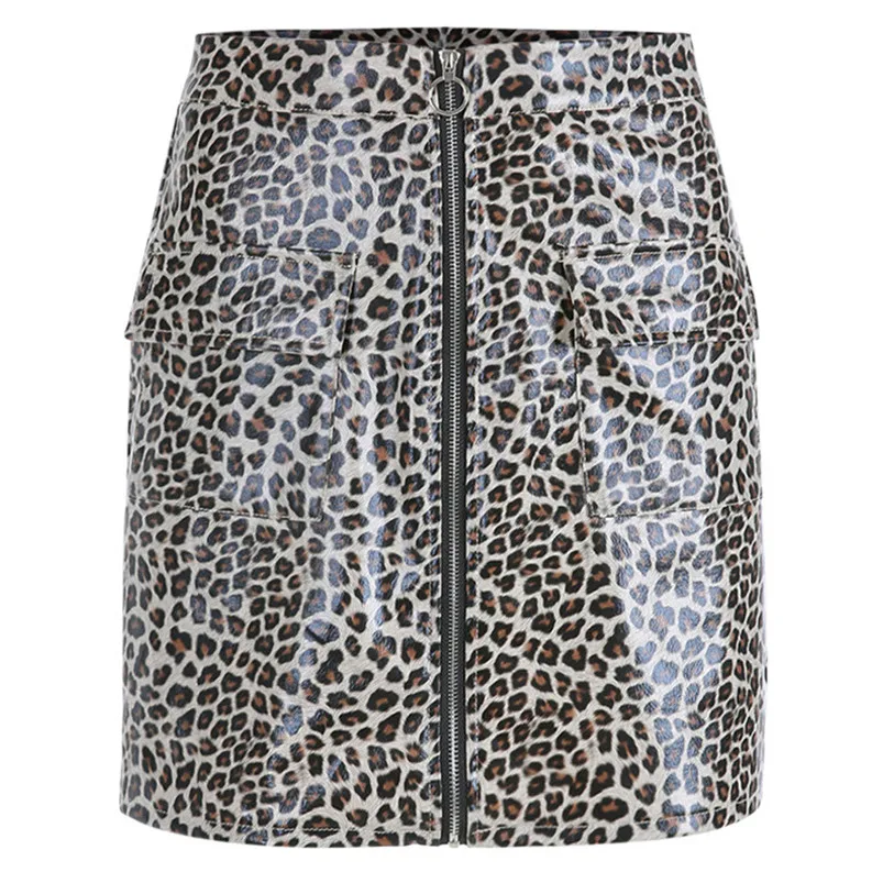 2019 Skirt Women Fashion Women Sexy Leopard Print Zipper Leather Short Mini Tight buttocks Skirt faldas mujer moda R10 (5)
