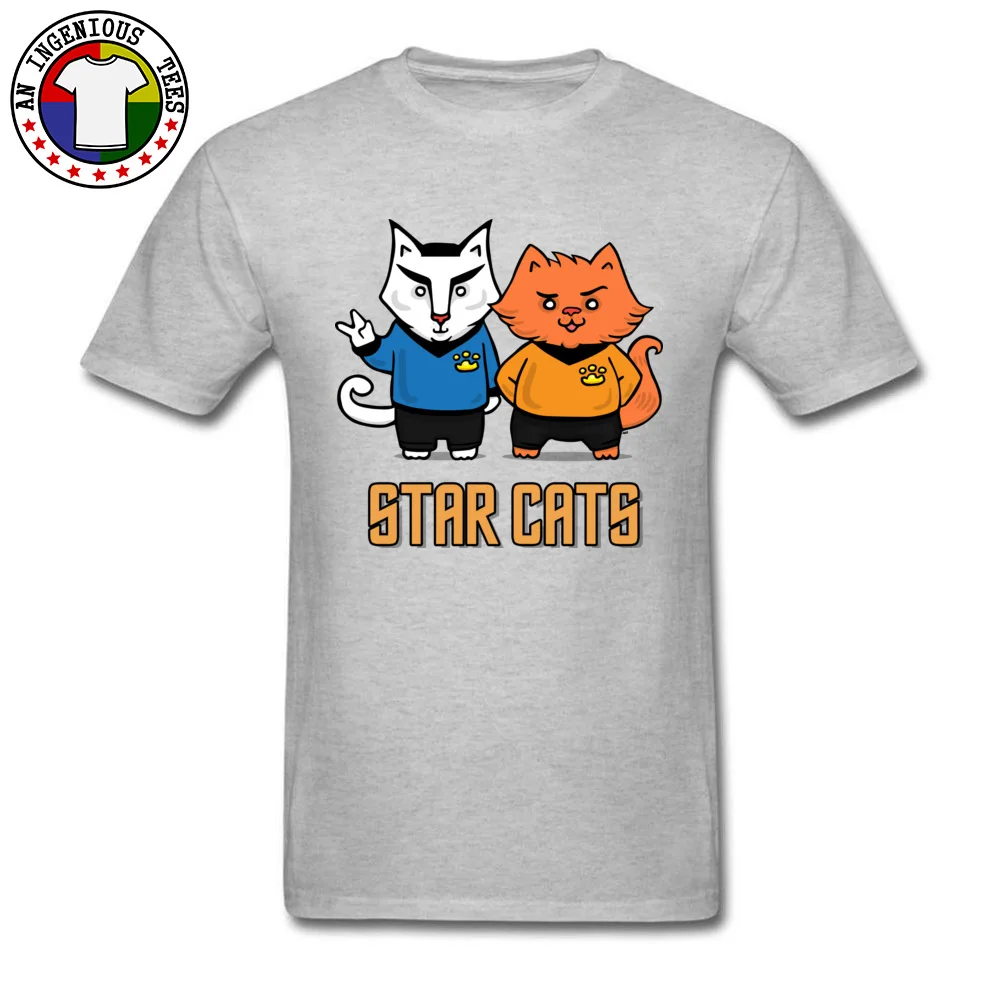 STAR CATS 100% Cotton Man Short Sleeve Tops Tees Custom VALENTINE DAY Tshirts Summer Tee Shirt Family Crew Neck STAR CATS grey