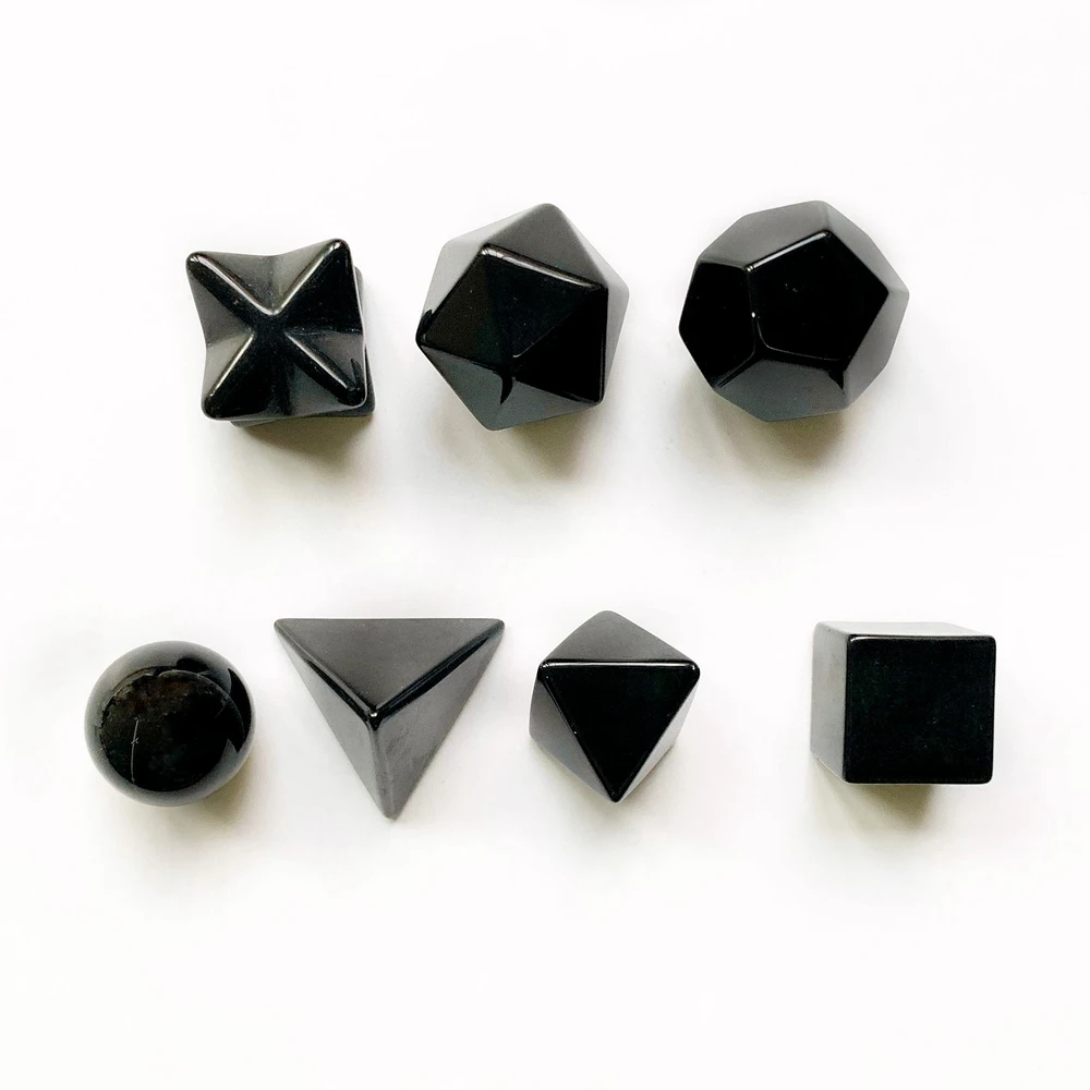 

Black Obsidian Stone Platonic Solids Sacred Geometry Merkaba Star Crystal Dodecahedron Octahedron Cube Tetrahedron Icosahedron