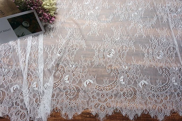 French Chantilly Lace Fabric, White Chantilly Lace Fabric