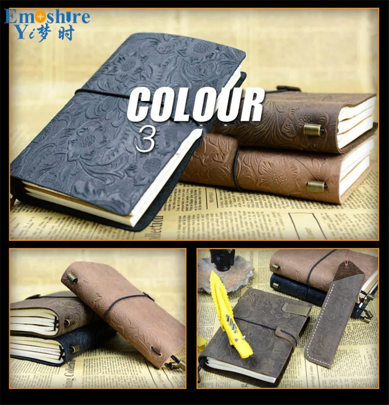 Emoshire Tied the rope travel Notepad custom handmade leather leather notebook retro European-style diary gift (3)