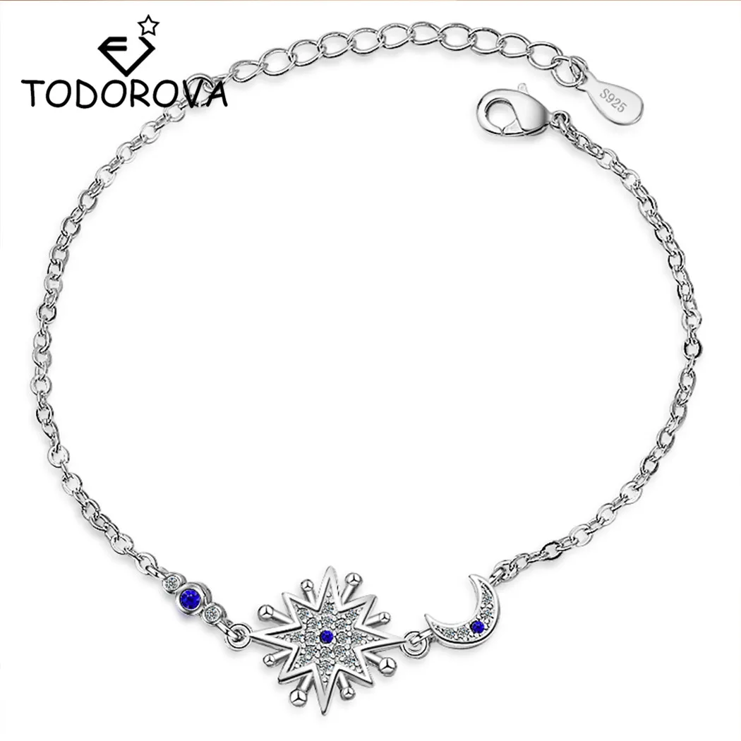 

Todorova Romantic Sweet Moon Star Clear CZ Chain Link Bracelet Charm Crystal Bracelets Bangles for Women Lovers Jewelry