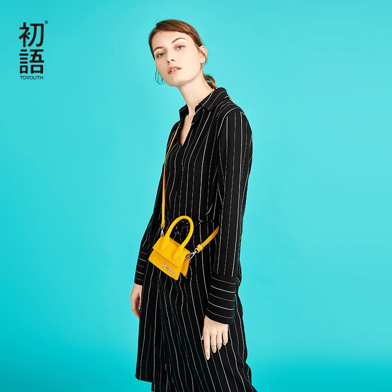 

Toyouth High-End Shirts Dresses 2019 Autumn Loose Striped Bandage Midi Dress Women Fashion Turn-Down Collar Vestidos Mujer