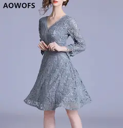 AOWOFS Bodycon платья для Для женщин вечерние элегантное платье Весна 2019 Новый v-образным вырезом линии одноцветное Цветной светло-серый S-XL CML72