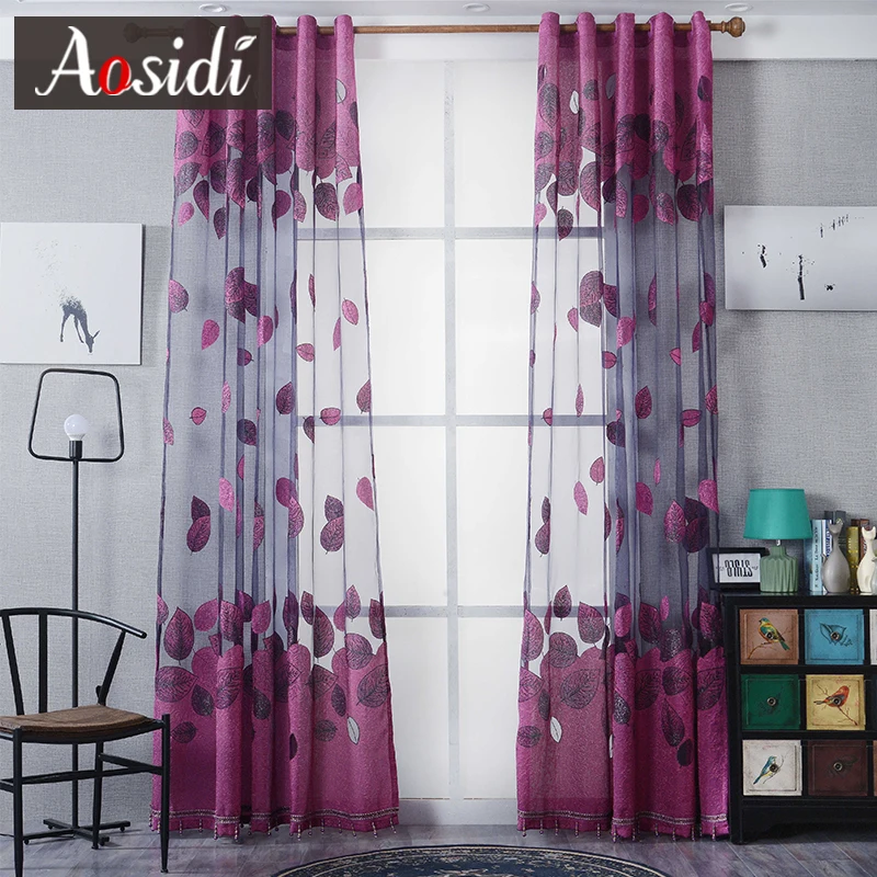 Us 10 05 47 Off Modern Leaves Burnout Tulle Curtains For Living Room Window Luxury Purple Organza For The Bedroom Treatment Voile Sheer Curtains In