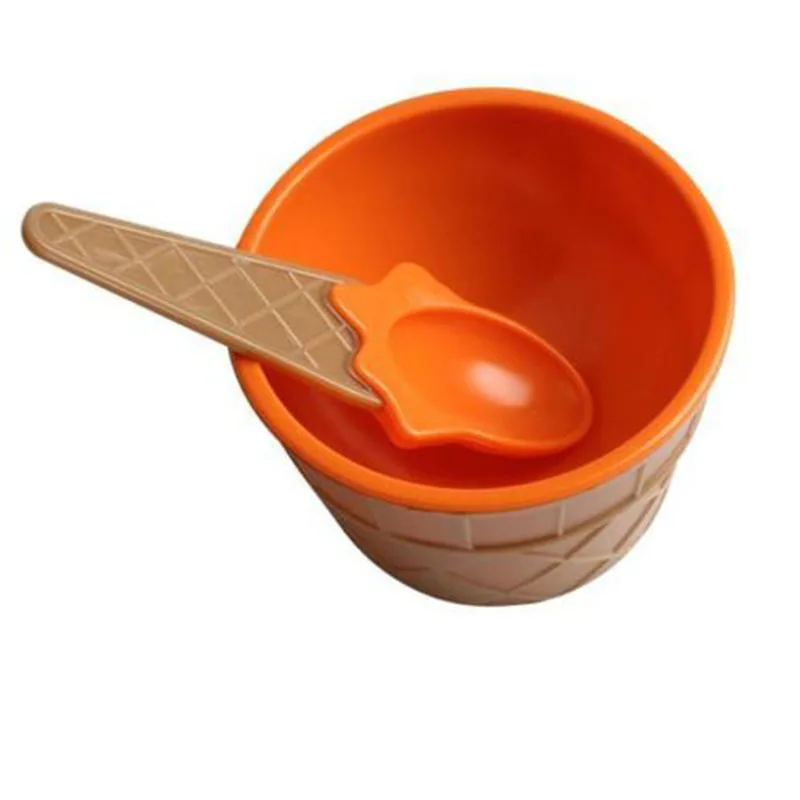 Конфетный цвет, миски для мороженого, набор ложек, прочный летний держатель для мороженого, чашка, яйцо, Тарт, десерт, контейнер, детская посуда для закусок - Цвет: orange