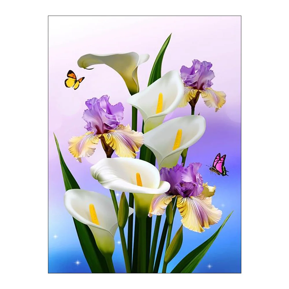 

Calla flower Diamond Painting Full Round Butterfly New DIY Sticking Drill Cross Embroidery 5D simple Home Decoration