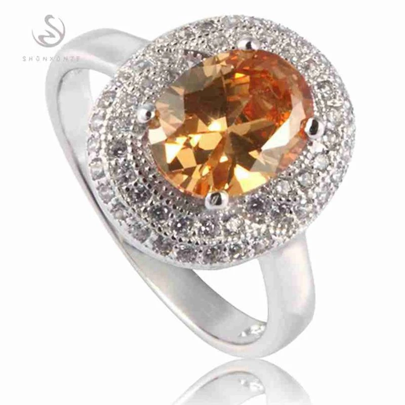 

SHUNXUNZE Romantic Style Women Jewelry Gifts Cute Wedding rings for girls Morganite Cubic Zirconia Rhodium Plated R3221 size 6 7
