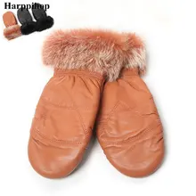 Harppihop Новинка зимы женские пояса из натуральной кожи Прихватки для мангала Кролик Мех животных митенки Перчатки без Пальцев толстые термо