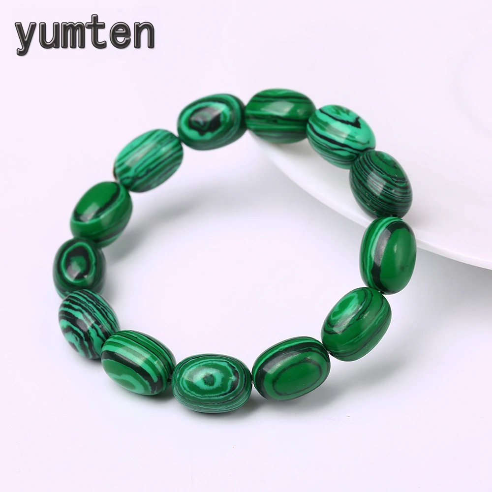 

Yumten Malachite Bracelet Natural Stone round Beaded Ladies jewelry Men Yoga Meditation statement Simple Gems Luck Crystal