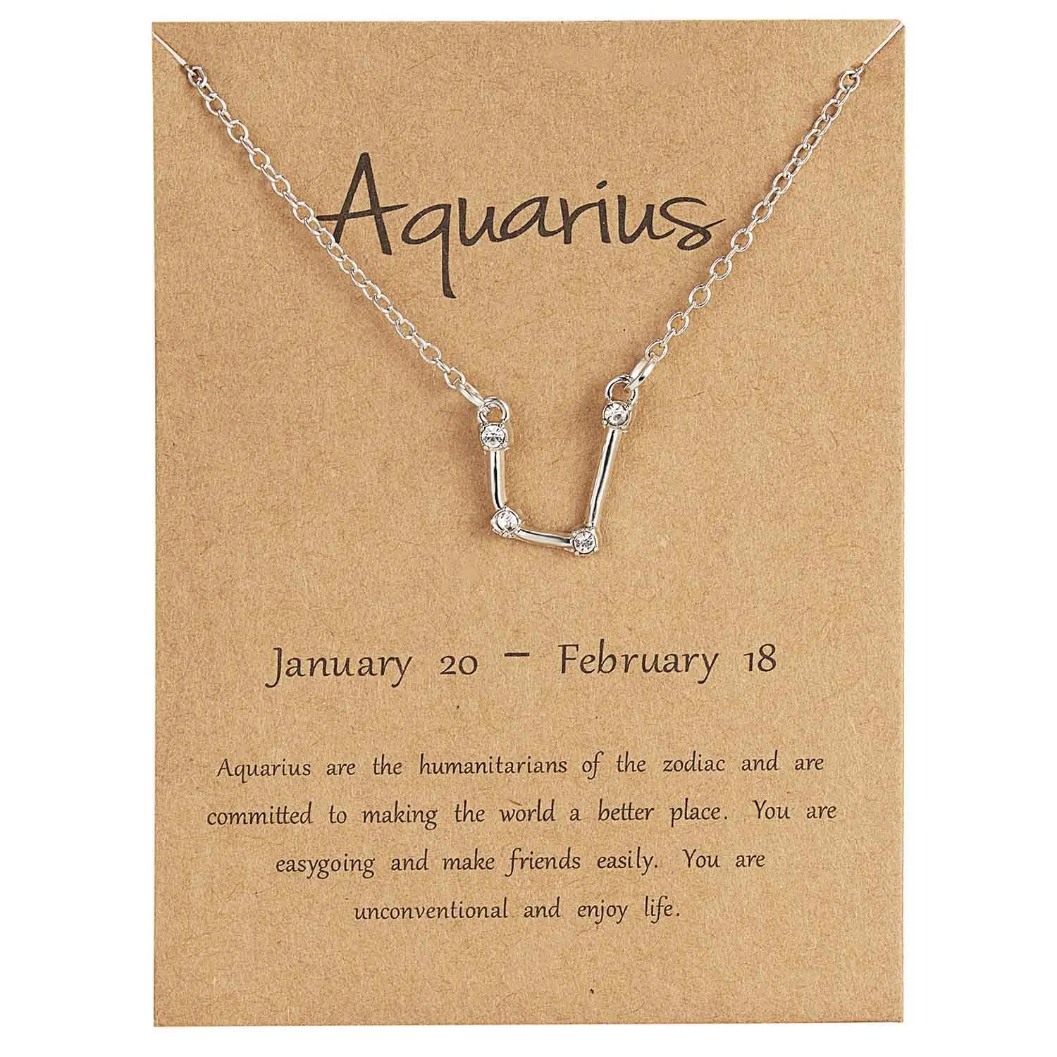 12 Созвездие серебряное ожерелье с карточкой Знак зодиака Стразы подарок на день рождения ожерелье с изображением Галактики для женщин созвездие ожерелье - Окраска металла: Aquarius
