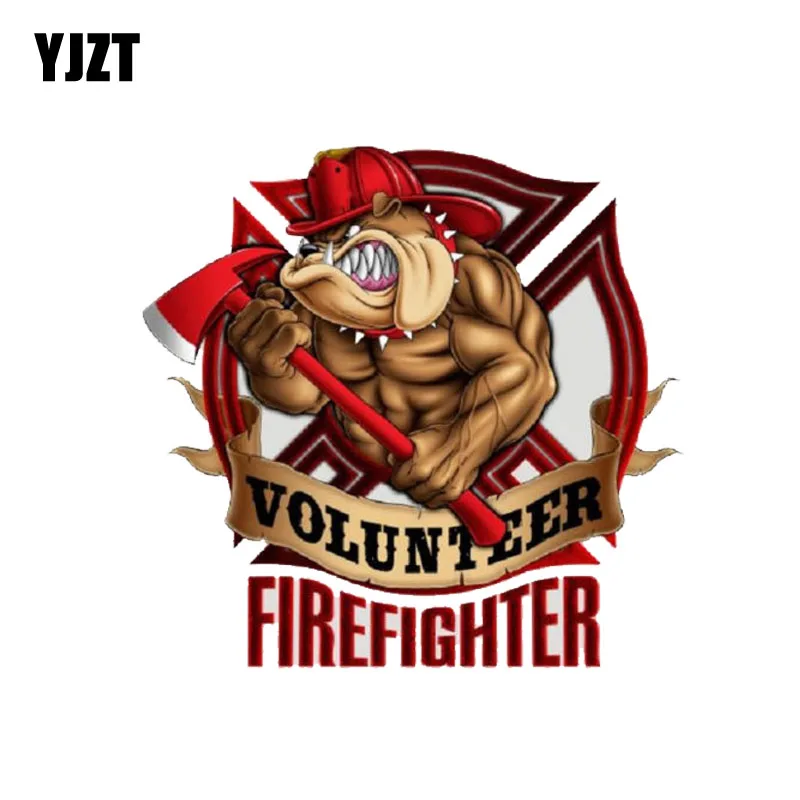 

YJZT 17.8CM*17.2CM Bull Dog Volunteer Firefighter Reflective Decal Car Sticker PVC 12-0501