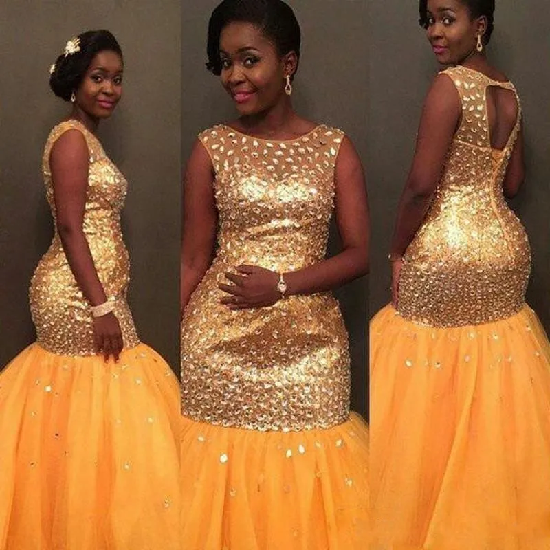 Best buy Plus Size South Africa Gold Sequined Crystal Mermaid Prom