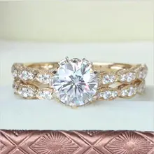 2 Carat ct F Color Anniversary Engagement Wedding Dia mond Ring Solid 14 K 585 Yellow Gold Women Brithday Christmas Love Gift