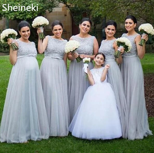 Cheap Chiffon Bridesmaid Dresses Jewel Floor Length Lace Top Beads