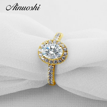 

AINUOSHI Trendy Oval Halo Ring 14K Solid Yellow Gold Wedding Pave Setting 1.25 ct SONA Diamond Wedding Engagement Ring for Women