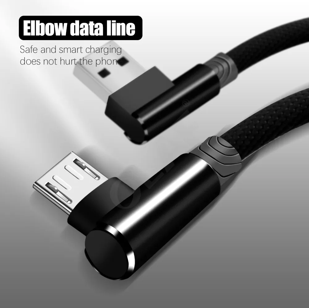 Micro USB кабель 90 градусов локоть нейлоновая оплетка 1 м 2 м 3 м Быстрая зарядка зарядное устройство кабель для передачи данных для Samsung s7 xiaomi redmi LG microusb