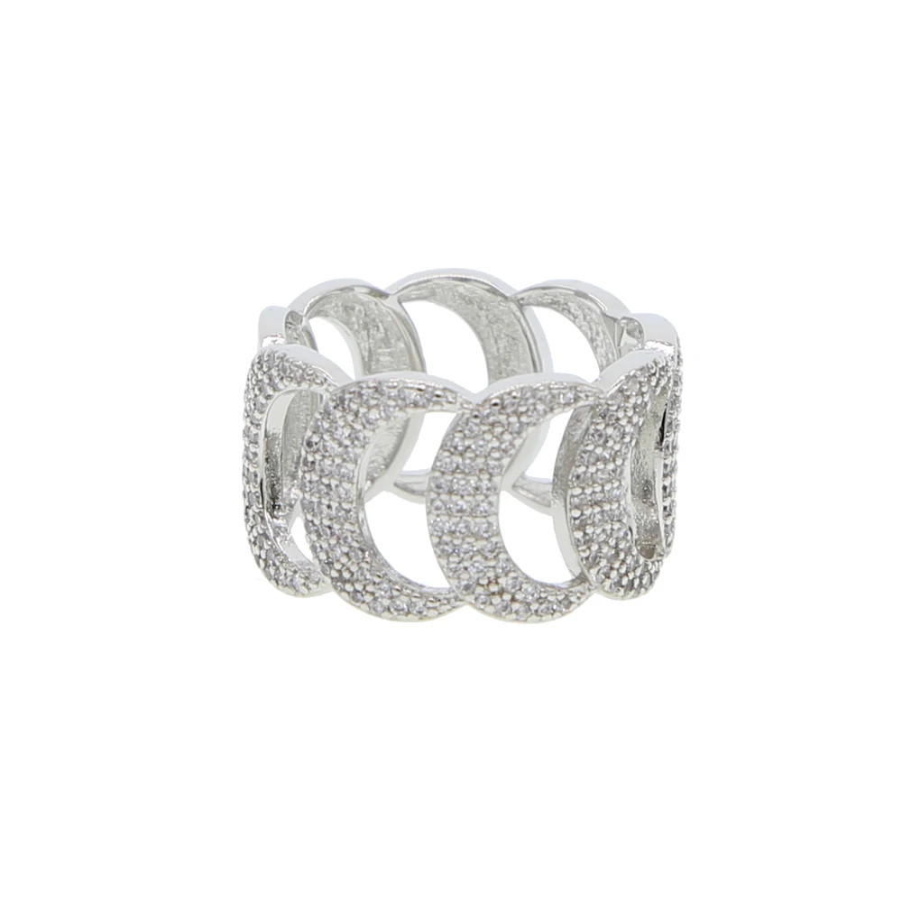 

NEW DESIGN full eternity band crescent moon linked cz moon charm unique women lady bling micro pave moon ring
