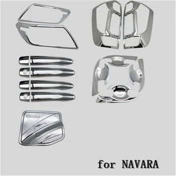 

For Nissan NAVARA NP300 2017 ABS Silver Front Rear headlight Lamp Cover trim Fuel tank cap Car Cup Bowl Trim Door Handle Cover