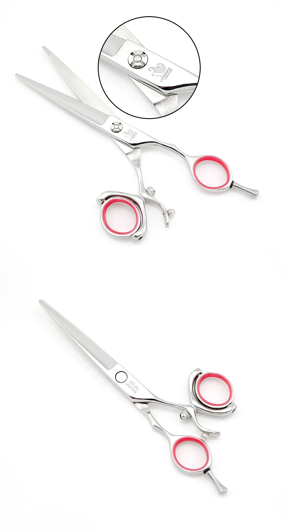 Профессиональные ножницы для волос 5,5 дюймов 6 дюймов Серебристые 360 поворотные ручки для большого пальца Парикмахерские ножницы Lyrebird высокого класса Новинка