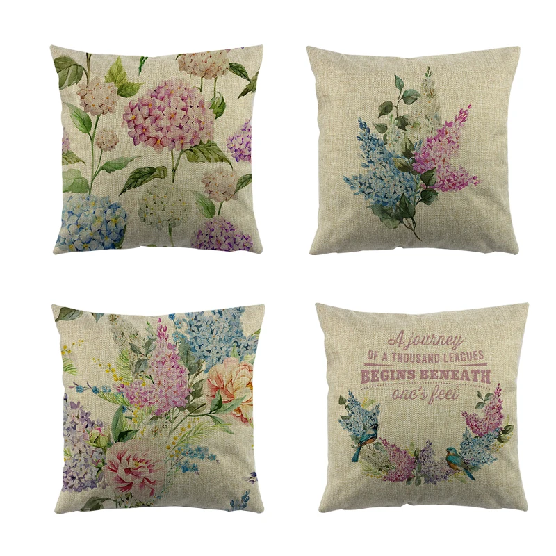 Spring Flower Pattern Printed Throw Cushion Cover European Flower