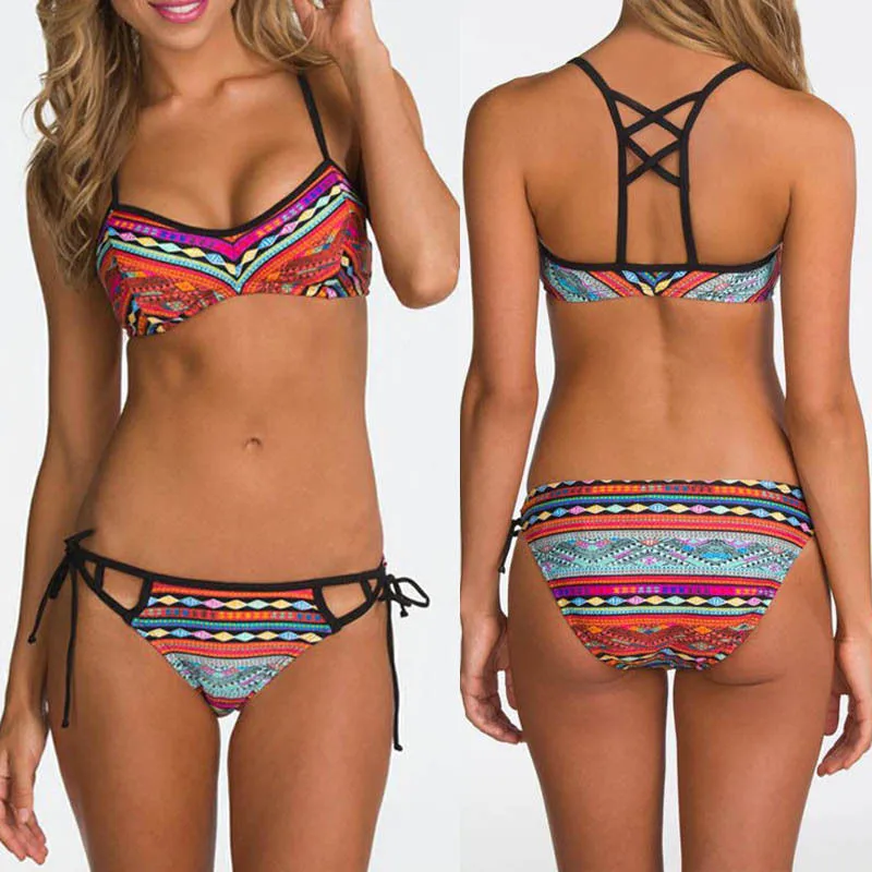 

Swimwear Female Women 2017 New Hot Sexy Pacthwork Bikini Set Women Push up Vintage Swimwear Brazilian Swimsuit Beachwear Biquini