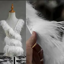 1 м белая Страусиная перьевая ткань для представления платья Модная одежда